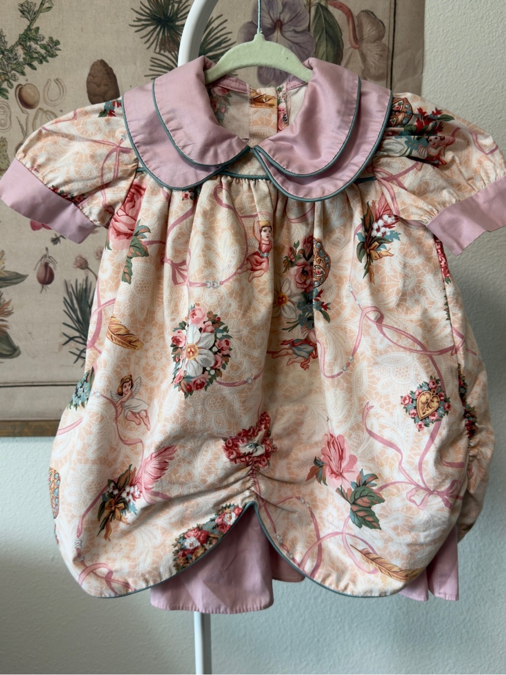 Vintage Sarah Kent 2T Pink Cherub Floral Peter Pan Collar Bubble Dress USA